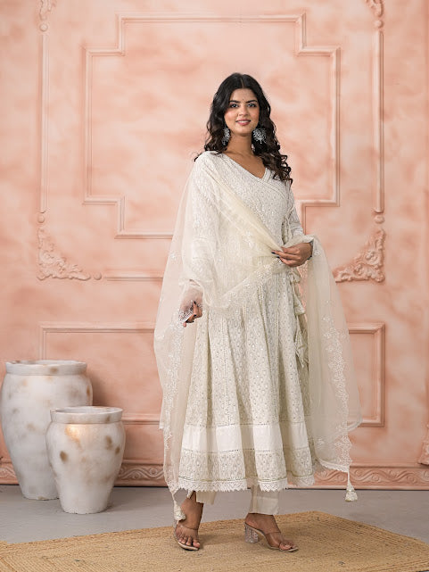 Graceful Georgette Angrakha Anarkali with Organza Dupatta and Pants