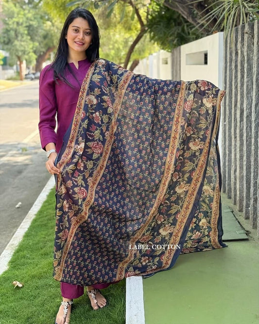 Heavy Cotton 3 Piece Suit Set With Dupatta