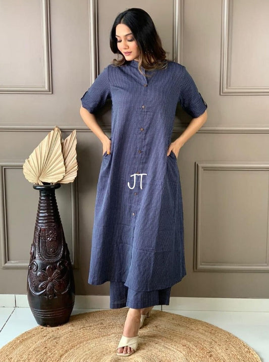 Katha Printed Cotton Co-Ord Set With Wooden Button Detailing