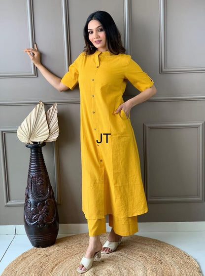 Katha Printed Cotton Co-Ord Set With Wooden Button Detailing