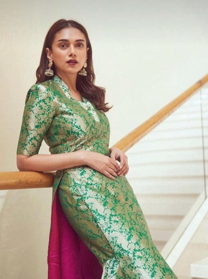 Handwoven Banarasi Brocade Kurta With Sharara An Gota Work Dupatta