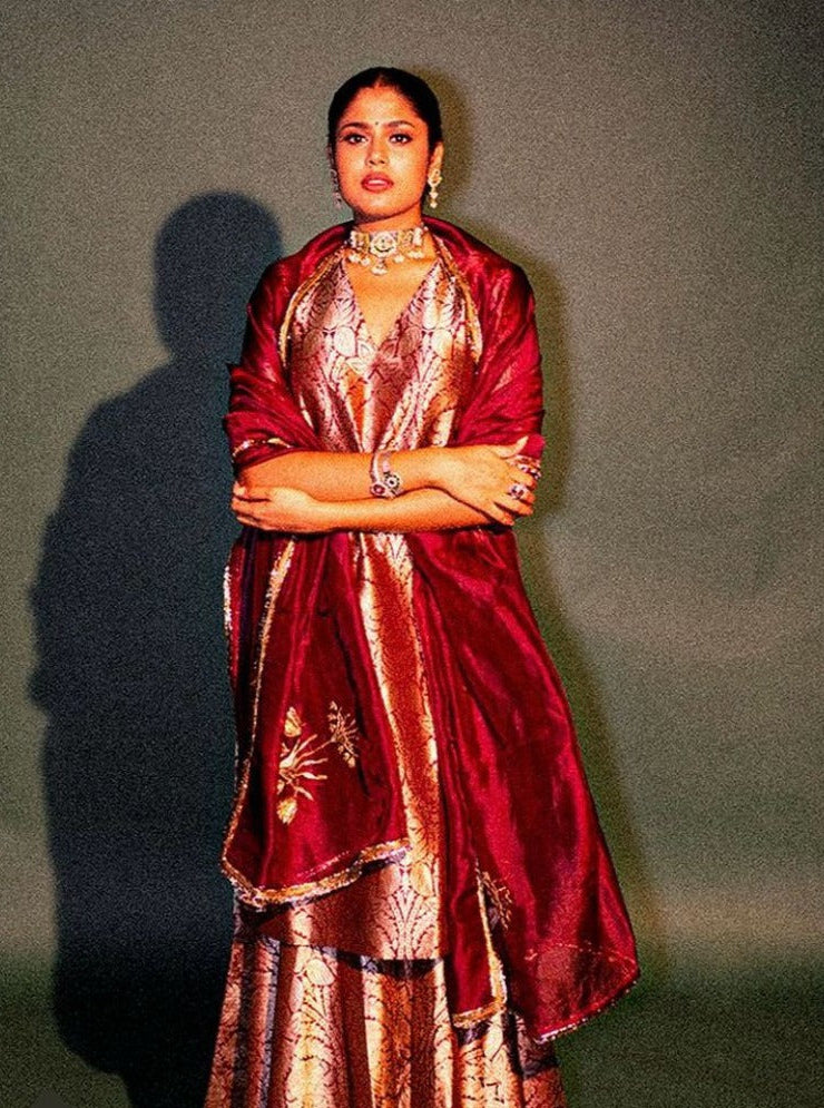 Handwoven Banarasi Brocade Kurta With Sharara An Gota Work Dupatta