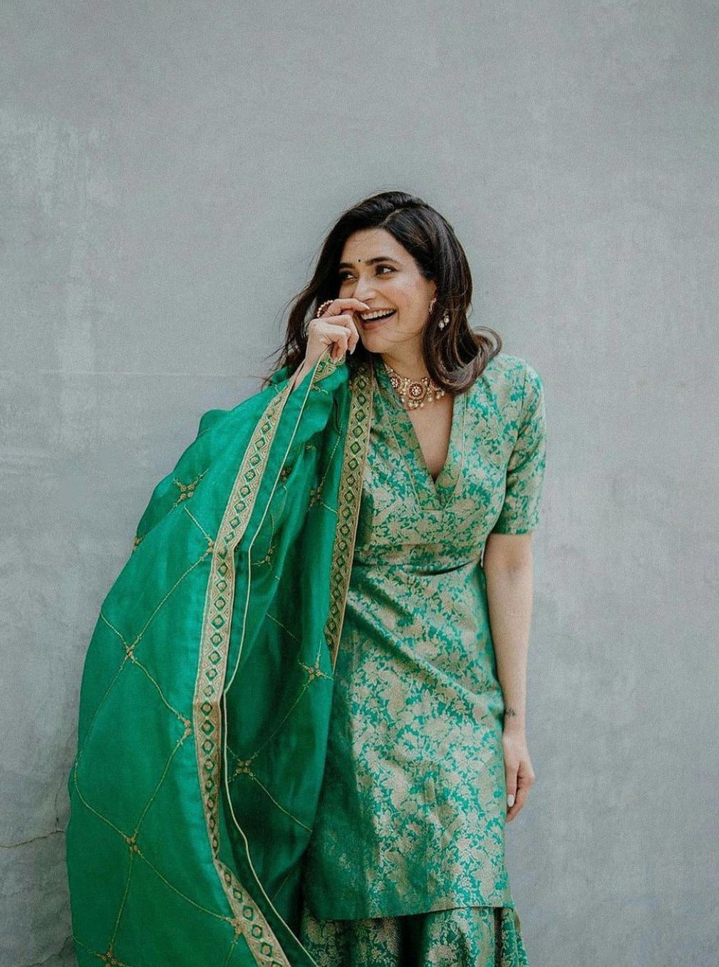 Handwoven Banarasi Brocade Kurta With Sharara An Gota Work Dupatta