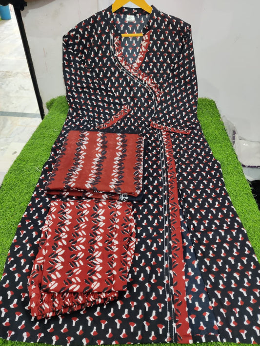 Jaipuri Hand Block  Print Side Slit Cut And Angrakha Style