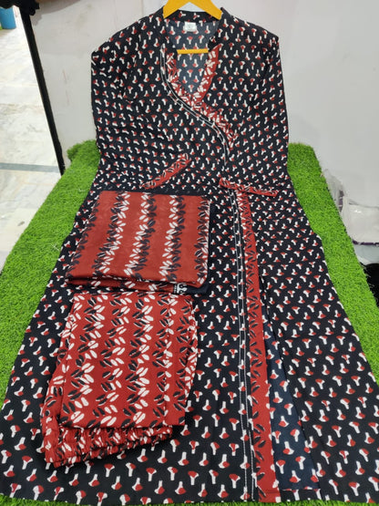 Jaipuri Hand Block  Print Side Slit Cut And Angrakha Style