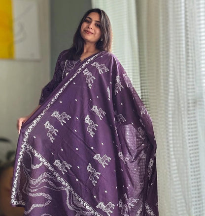 Pure Cotton 3 Piece Suit Set With Dupatta