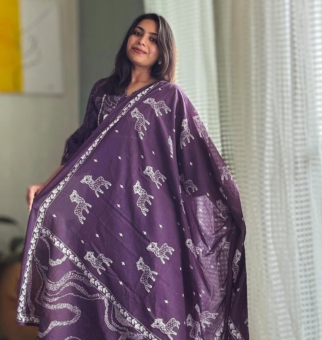 Pure Cotton 3 Piece Suit Set With Dupatta