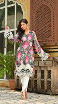 Abstract Floral Printed Embroidered Straight Fit Kurta with Dhoti Pant - Multi