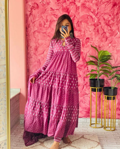 Refined Cotton Silk Kurti And Churidar With Coordinated Dupatta