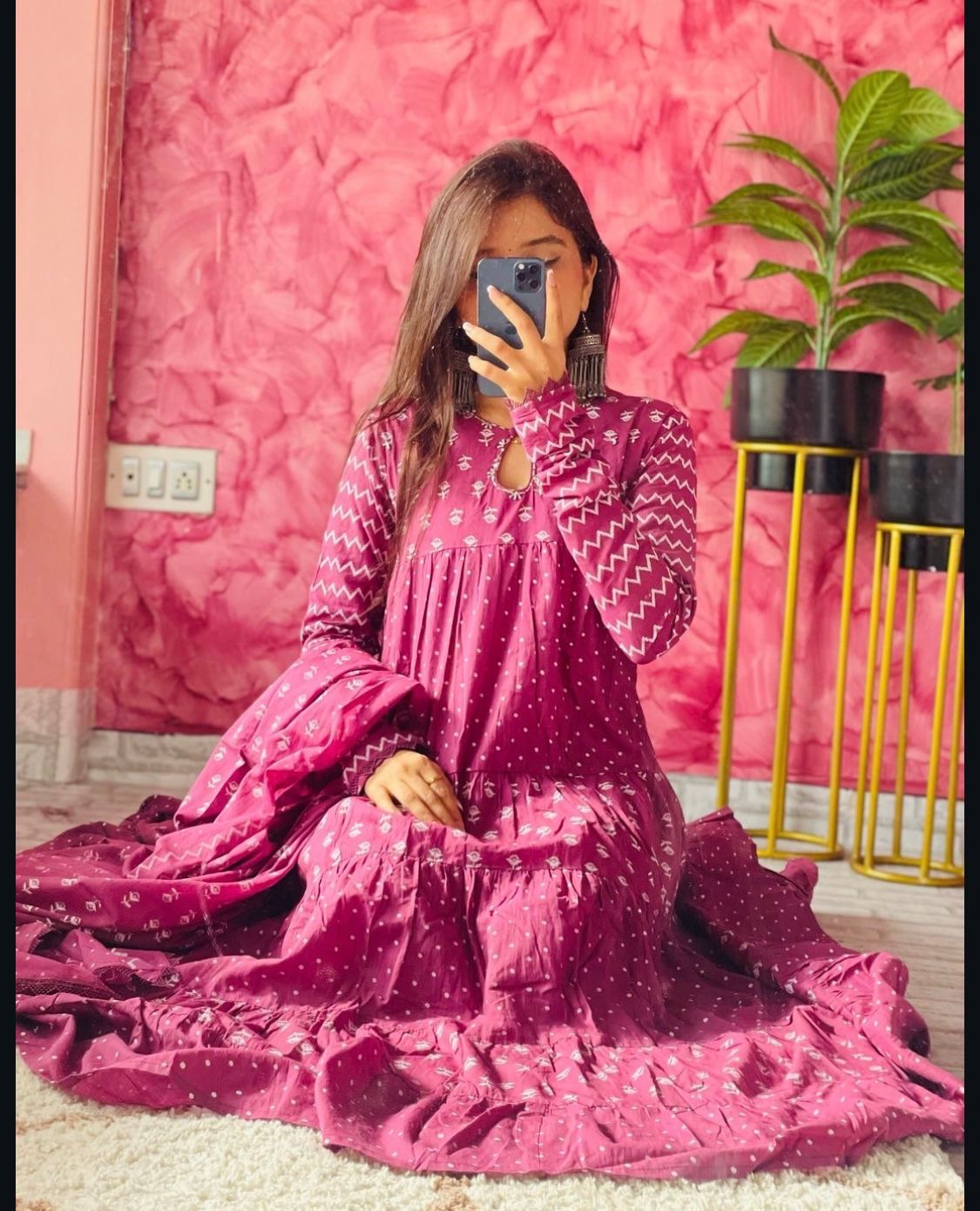 Refined Cotton Silk Kurti And Churidar With Coordinated Dupatta