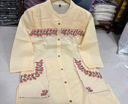 Stylish Embroidered Cotton Kurti With Pant Set