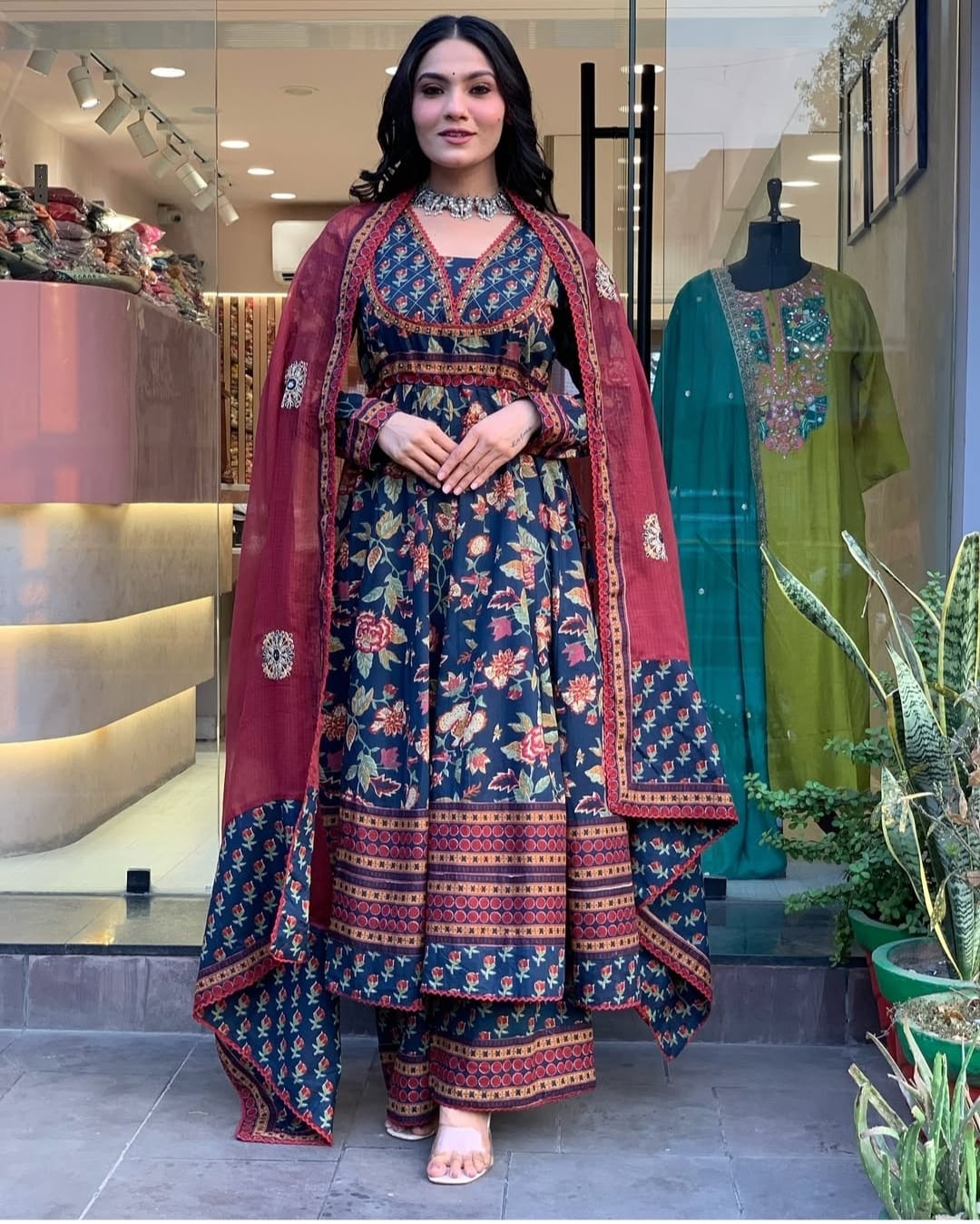 Heavy Cotton Party Wear Suit Set With dupatta