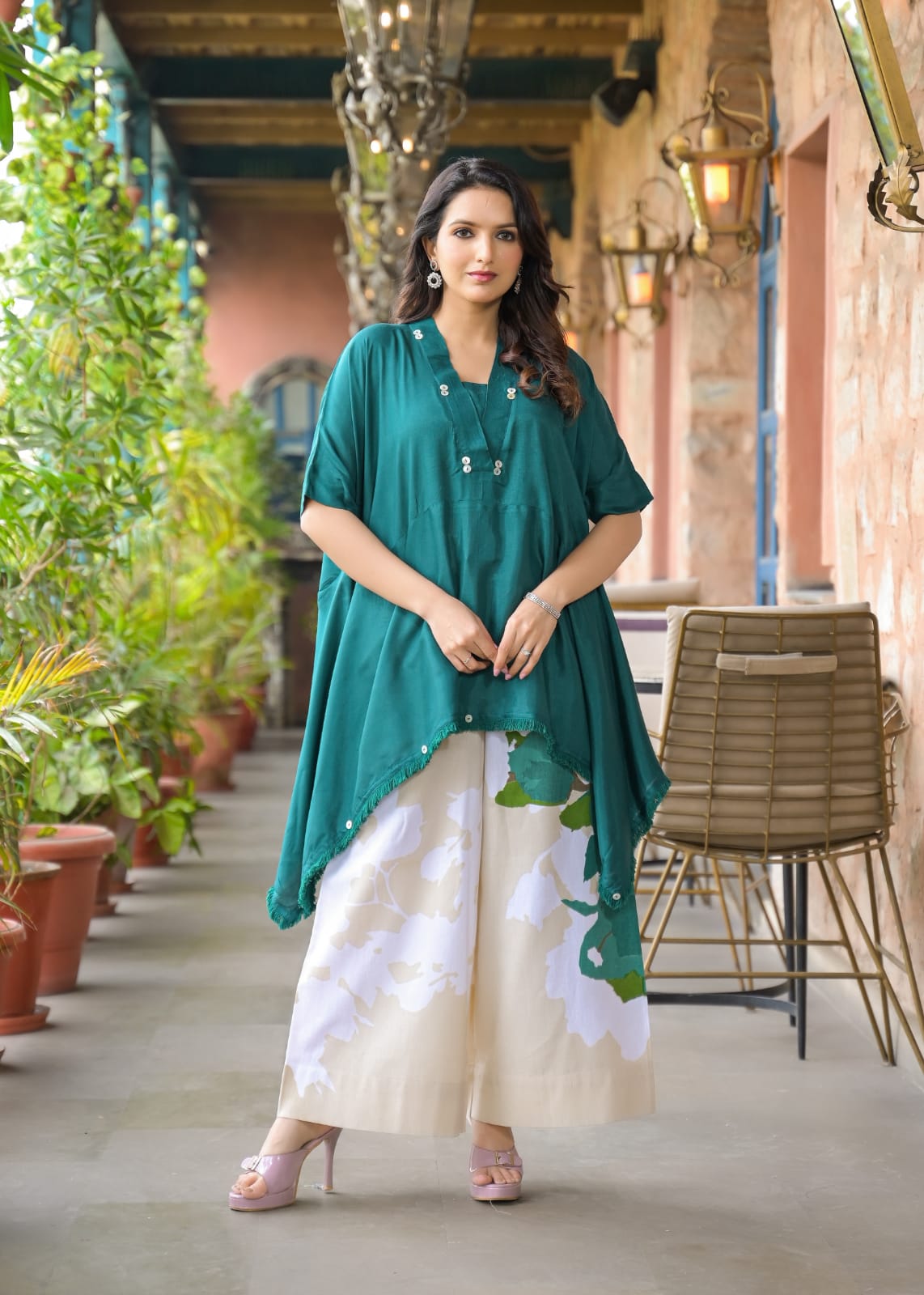 Kaftan Style Top & Flared Pants Set “ Modern Elegance Redefined