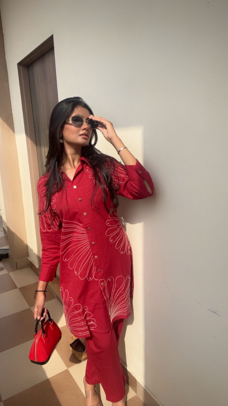 Pure Cotton Embroidery  Work Co-Ord Set