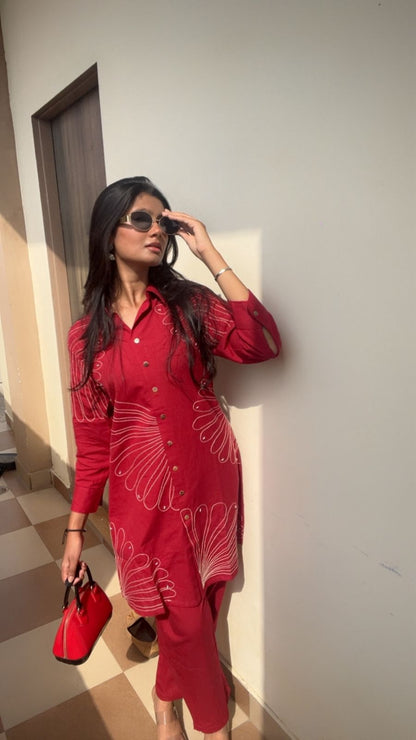 Pure Cotton Embroidery  Work Co-Ord Set