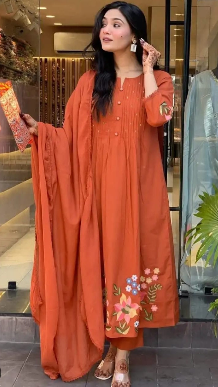 Heavy Cotton Beautiful Embroidery Work 3 Piece Set