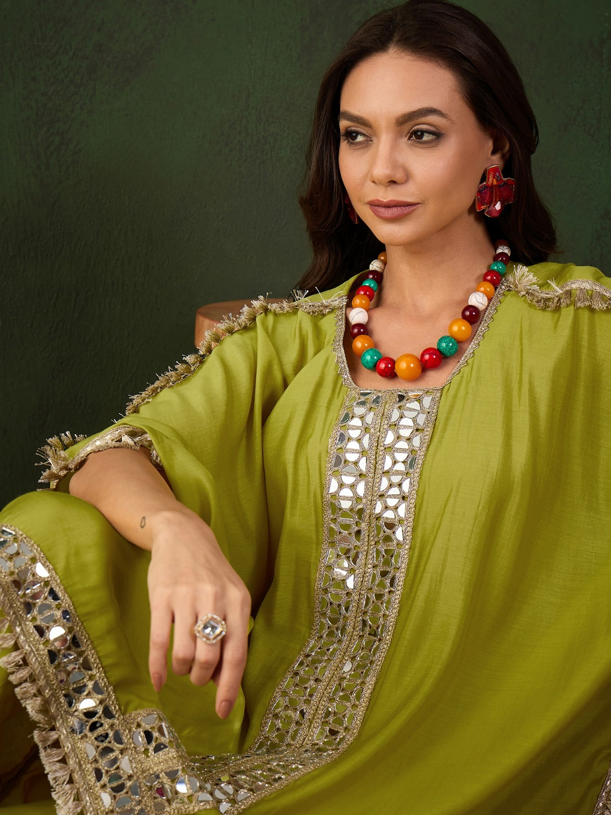 Heavy Muslin Mirror Work Kaftan Set