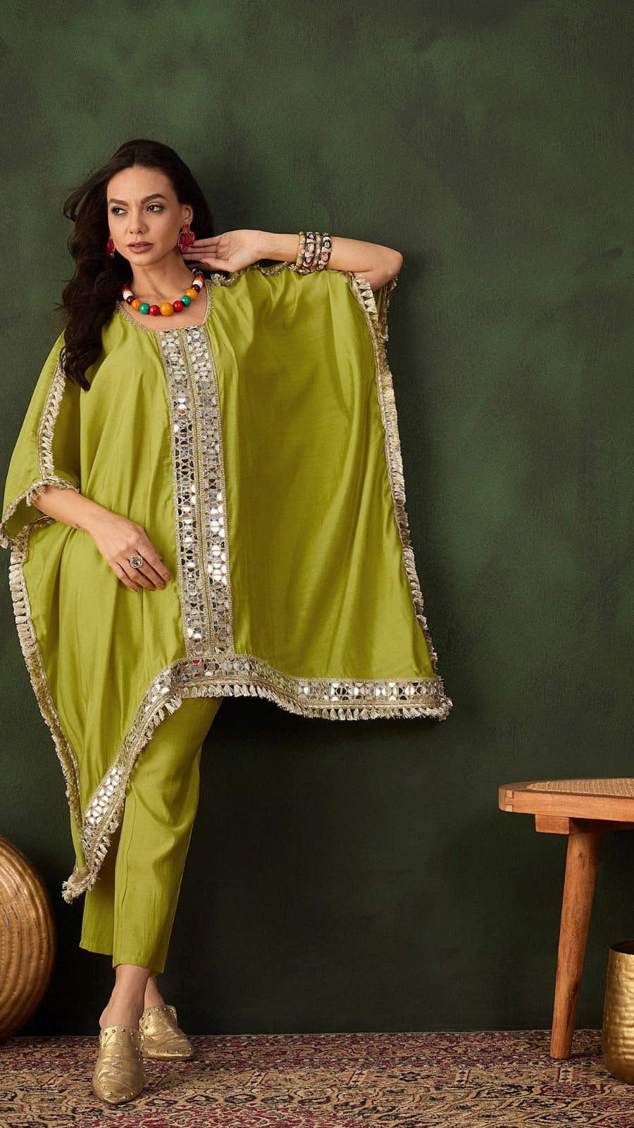 Heavy Muslin Mirror Work Kaftan Set