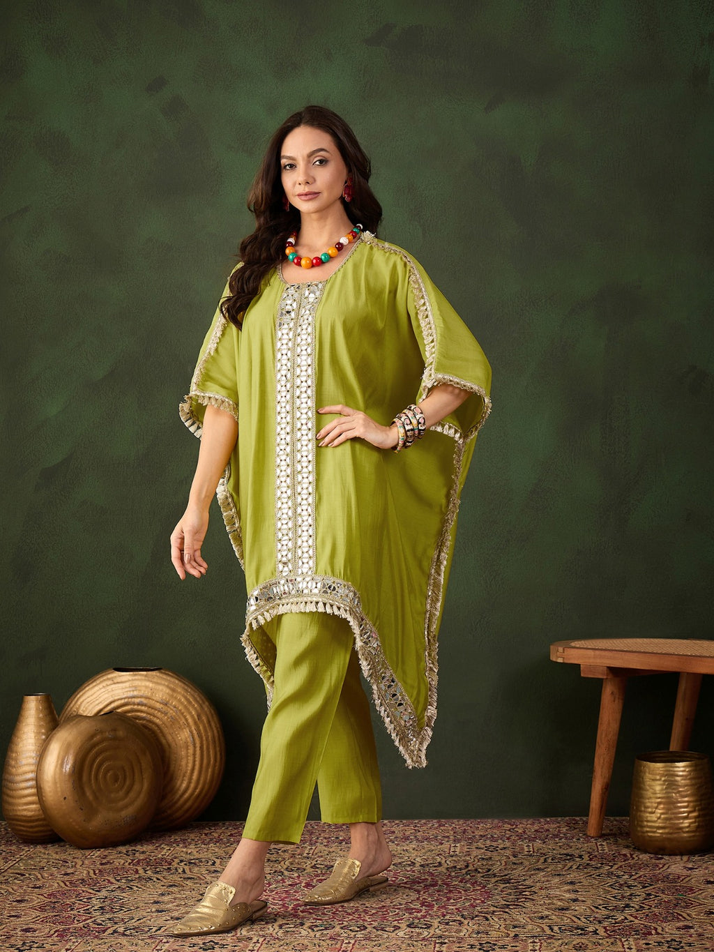 Heavy Muslin Mirror Work Kaftan Set