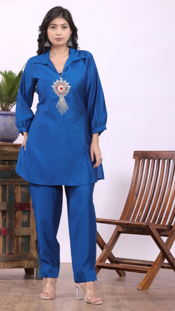 Pure Muslin Co-Ord Set With Embroidery