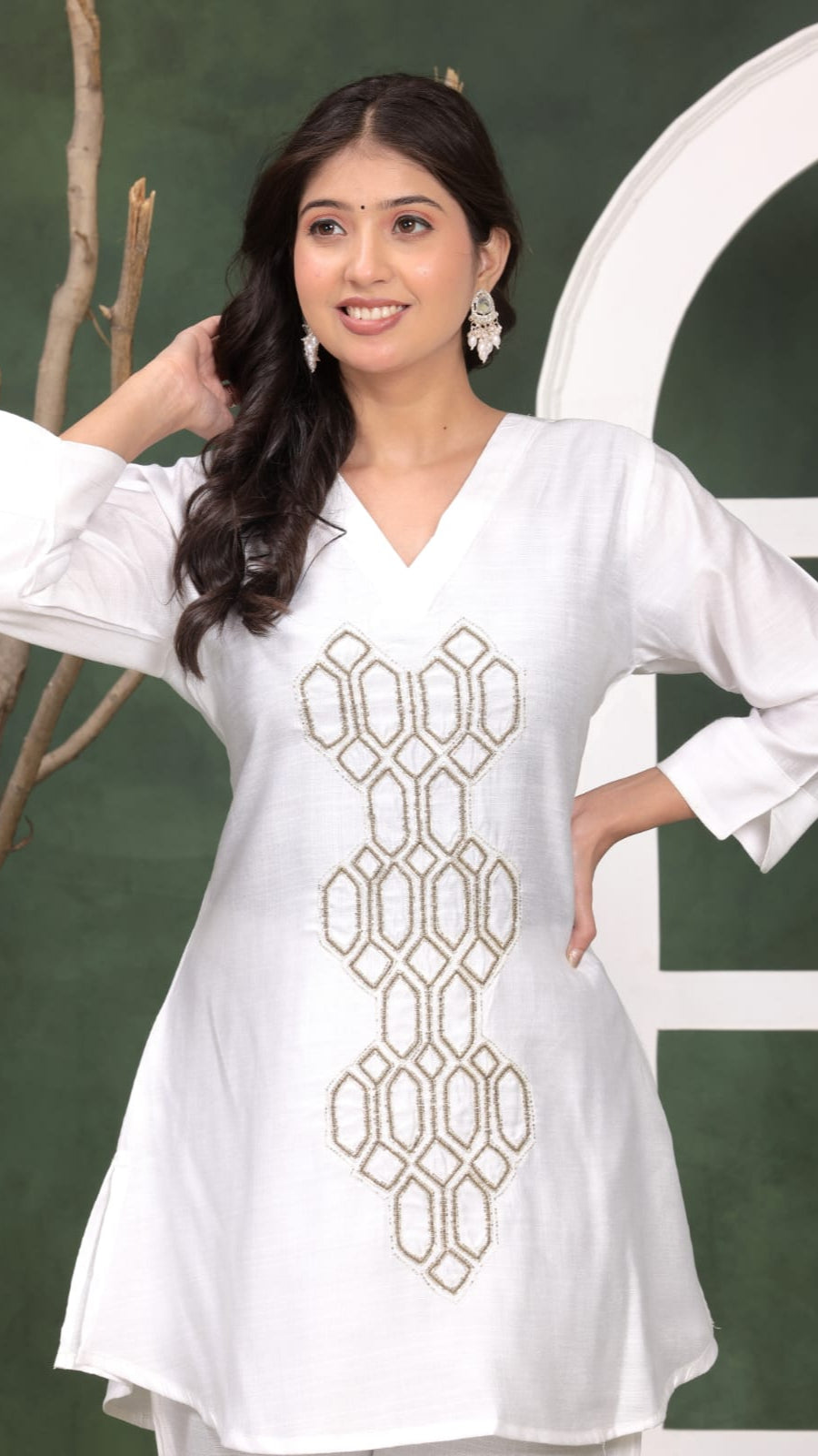 White Muslin Co-Ord Set With Beautiful Hand Work