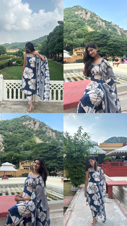 Heavy Cotton 3 Piece Suit Set With Dupatta