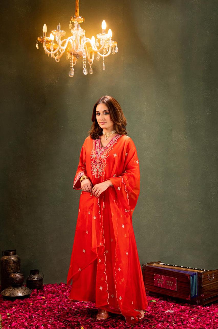 Pure Dolla Silk 3 Piece Set With Organza Dupatta