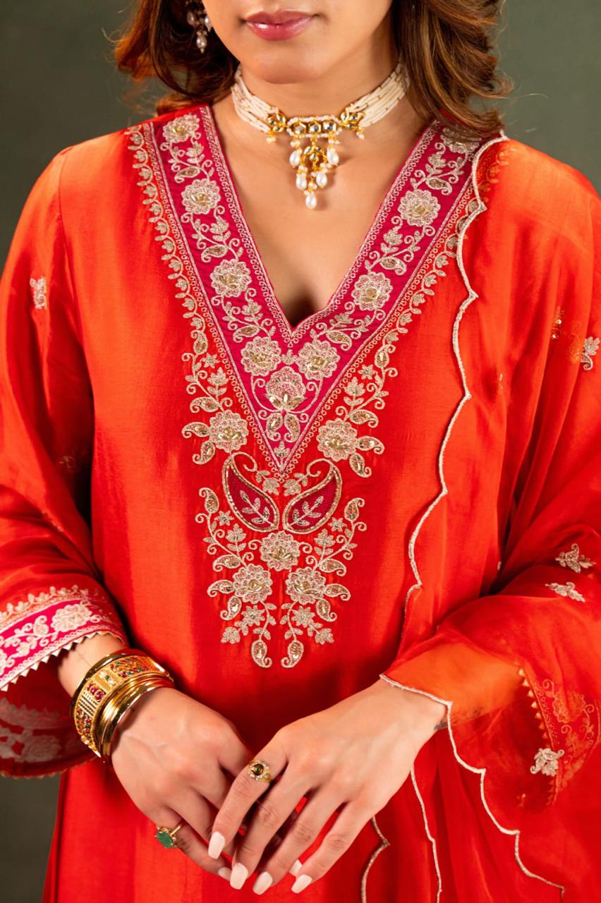 Pure Dolla Silk 3 Piece Set With Organza Dupatta