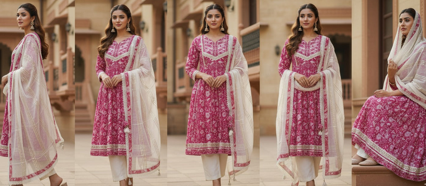 Pure Cotton Anarkali With Dupatta