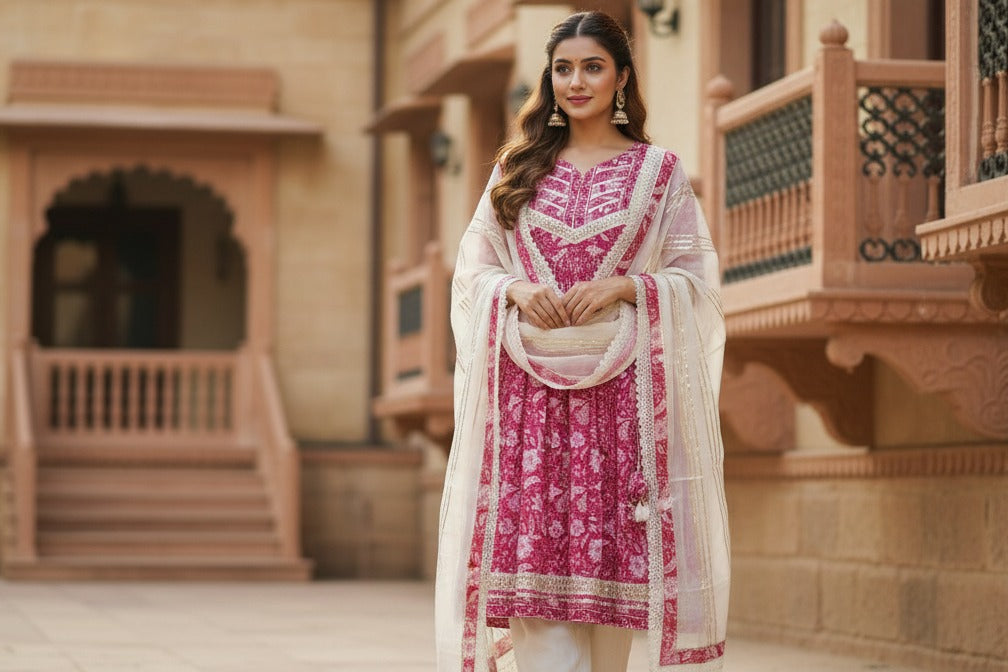 Pure Cotton Anarkali With Dupatta