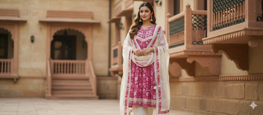 Pure Cotton Anarkali With Dupatta