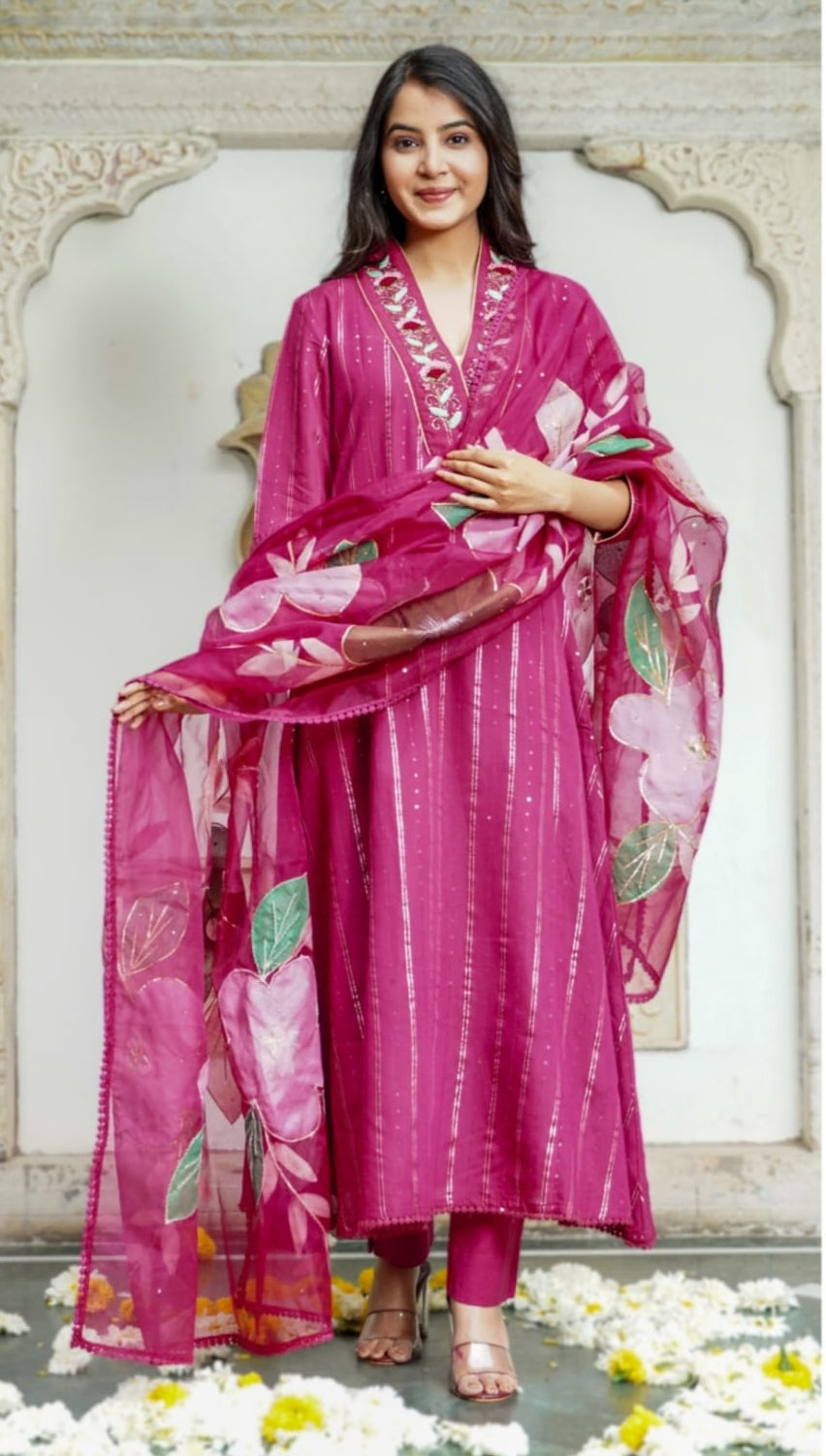 Elegant Cotton Lurex Kurta with Sequence and Handwork Detail