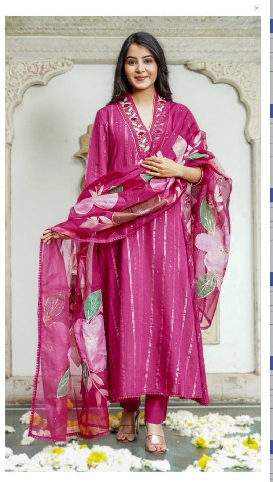 Elegant Cotton Lurex Kurta with Sequence and Handwork Detail