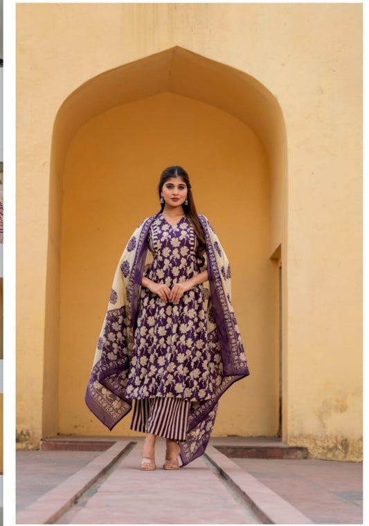 Muslin 3-Piece Suit Set with Digital Detailing