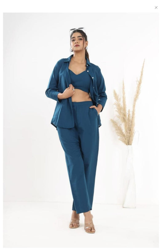 Cotton Slub Classy Three Piece Cordset (Blue)