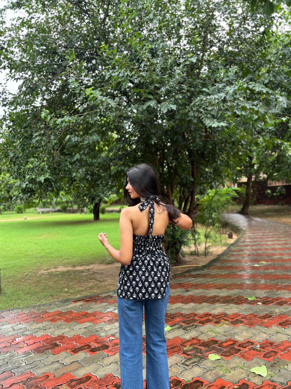 Halter-Neck Hues | Modern Printed Short Kurti