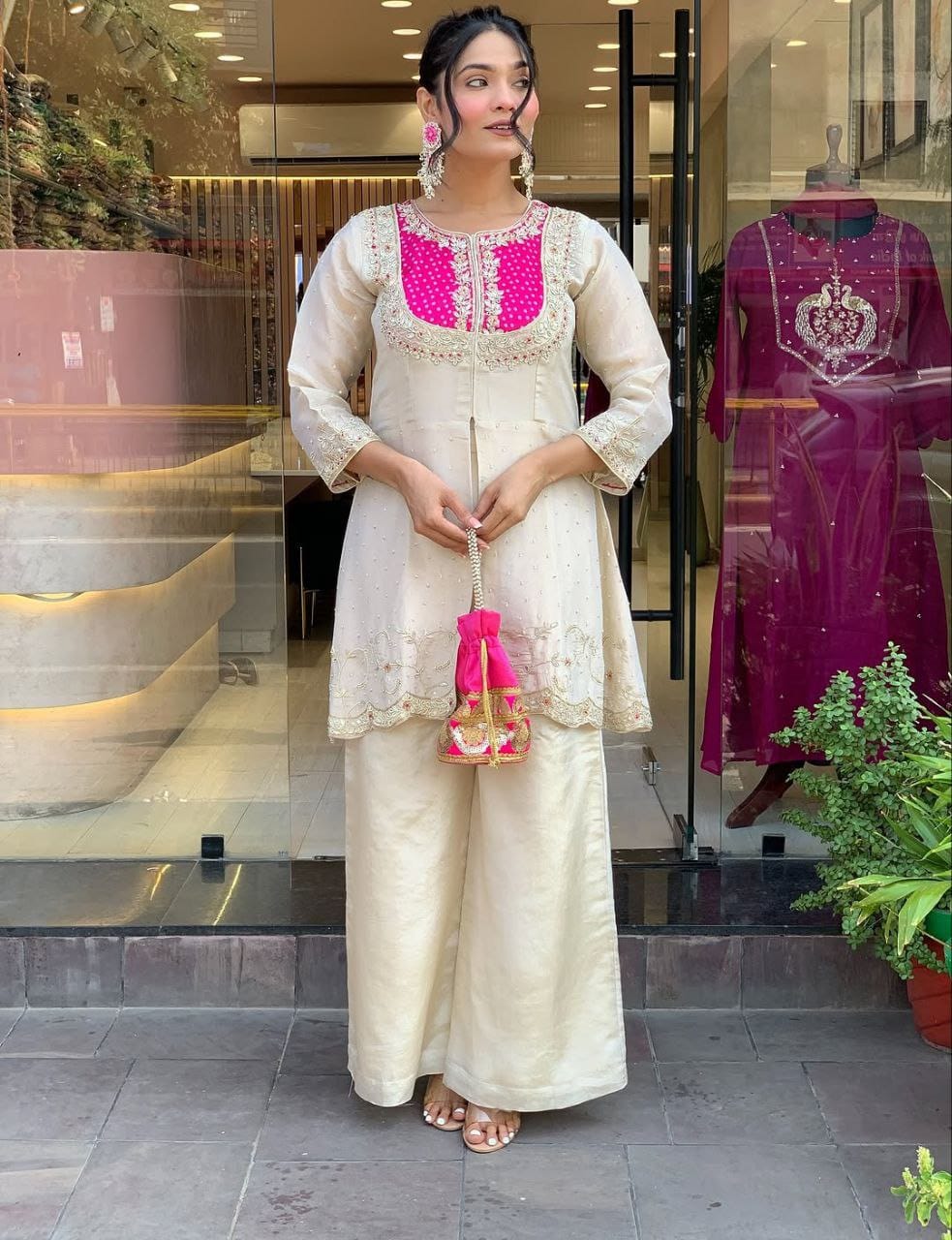 Heavy Roman With Heavy Embroidery Coding Work Co-Ord Set