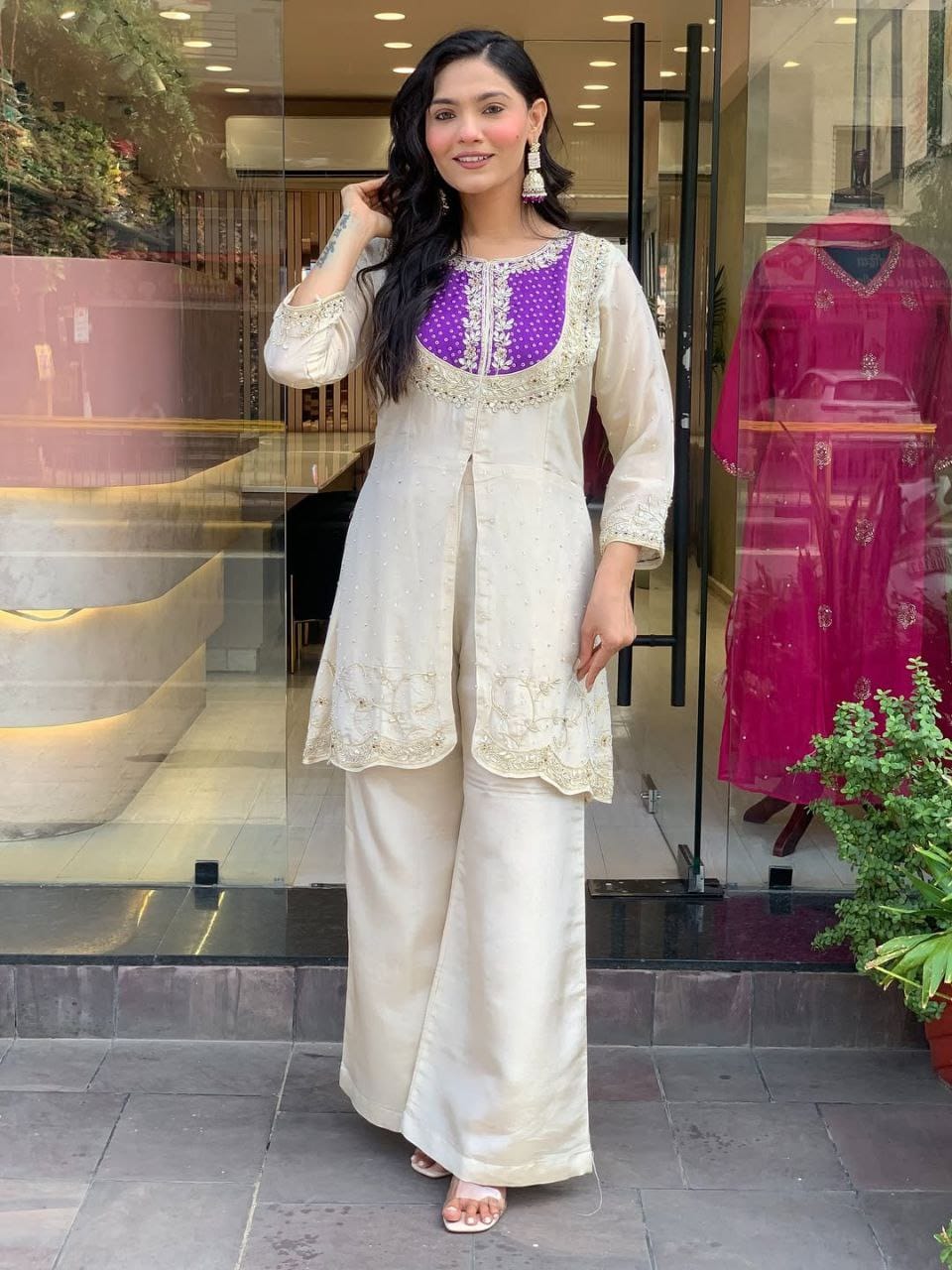 Heavy Roman With Heavy Embroidery Coding Work Co-Ord Set