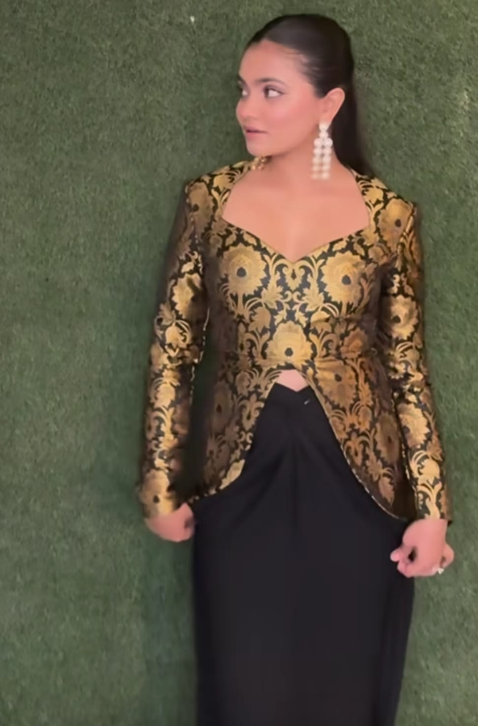 Amazing Black Brocade Top With Skirt