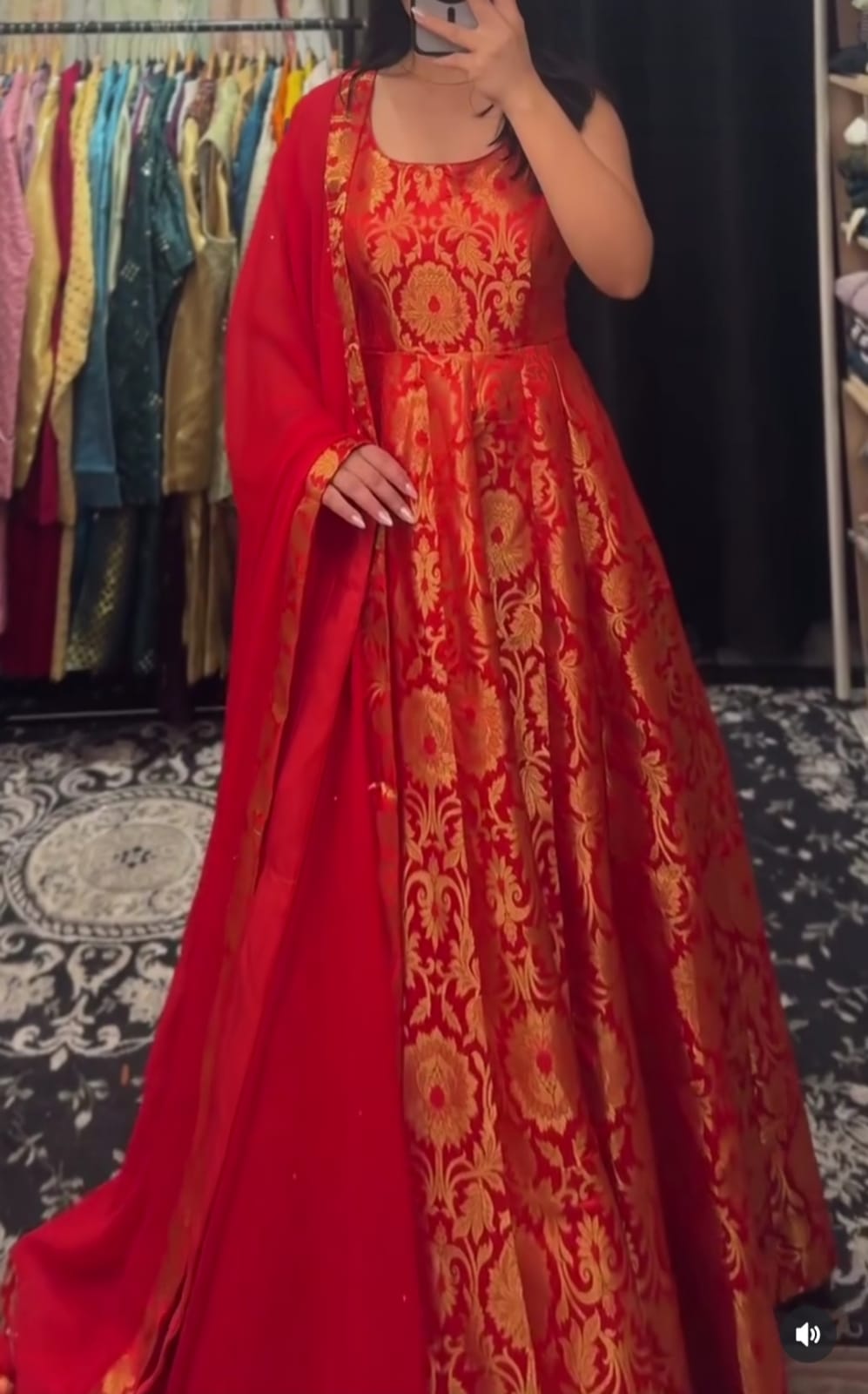 Royal Brocade Banarasi Silk Anarkali Gown with Matching Dupatta