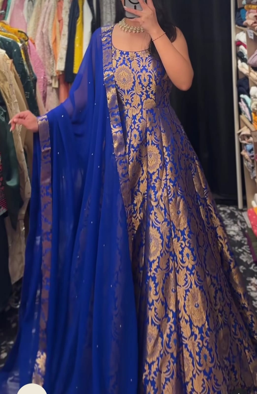 Royal Brocade Banarasi Silk Anarkali Gown with Matching Dupatta