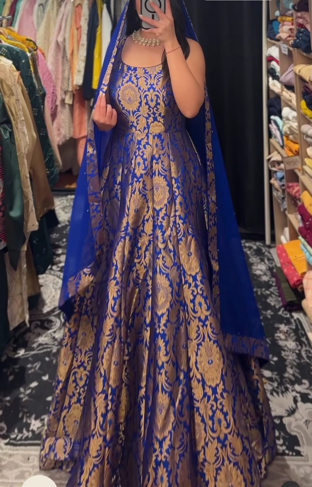 Royal Brocade Banarasi Silk Anarkali Gown with Matching Dupatta