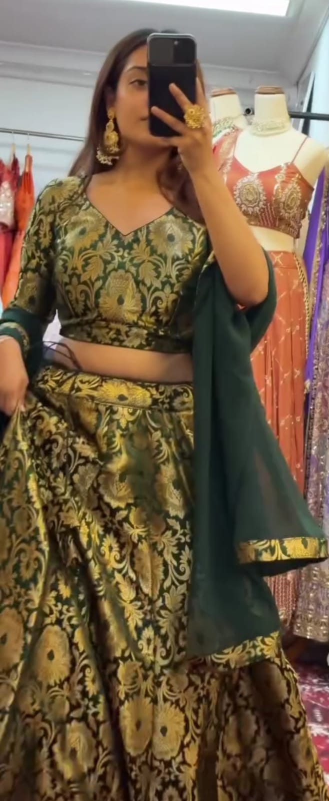 Gold Brocade & Deep Green Bropcade Lehenga Choli
