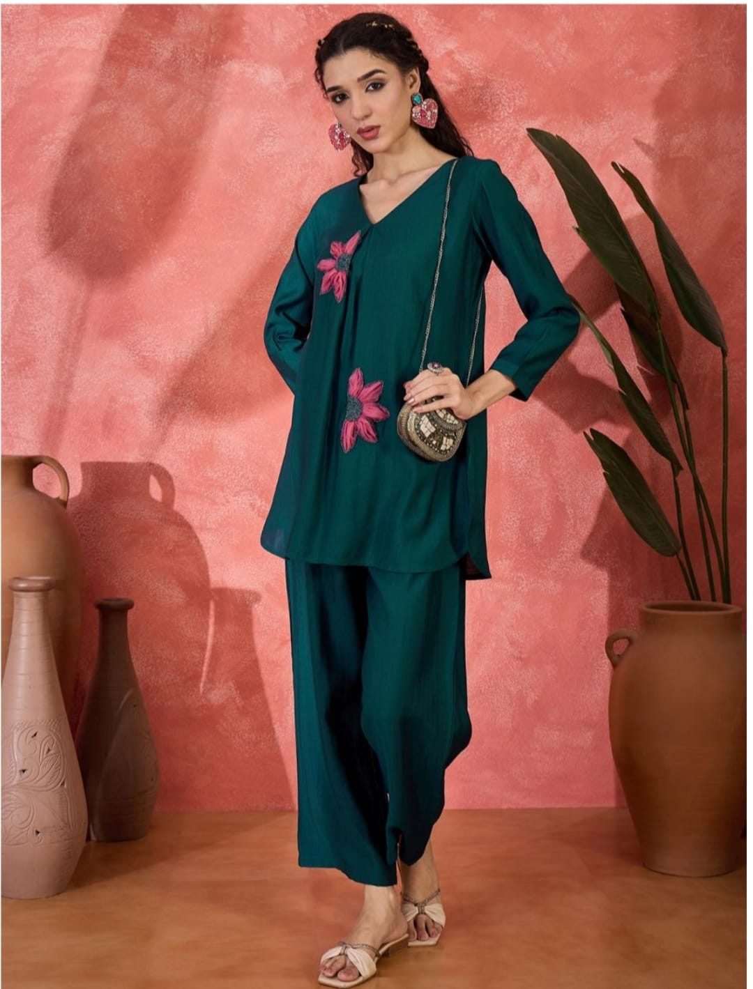 Tunic Co- Ord Set With Beautiful Embroidery Work