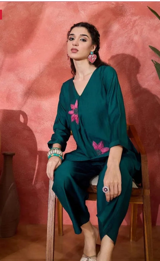 Tunic Co- Ord Set With Beautiful Embroidery Work