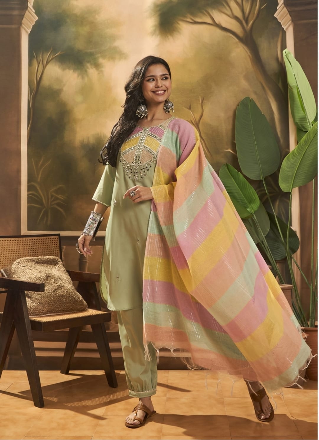 Heavy mirror Work 3 Piece Suit Set With Dupatta