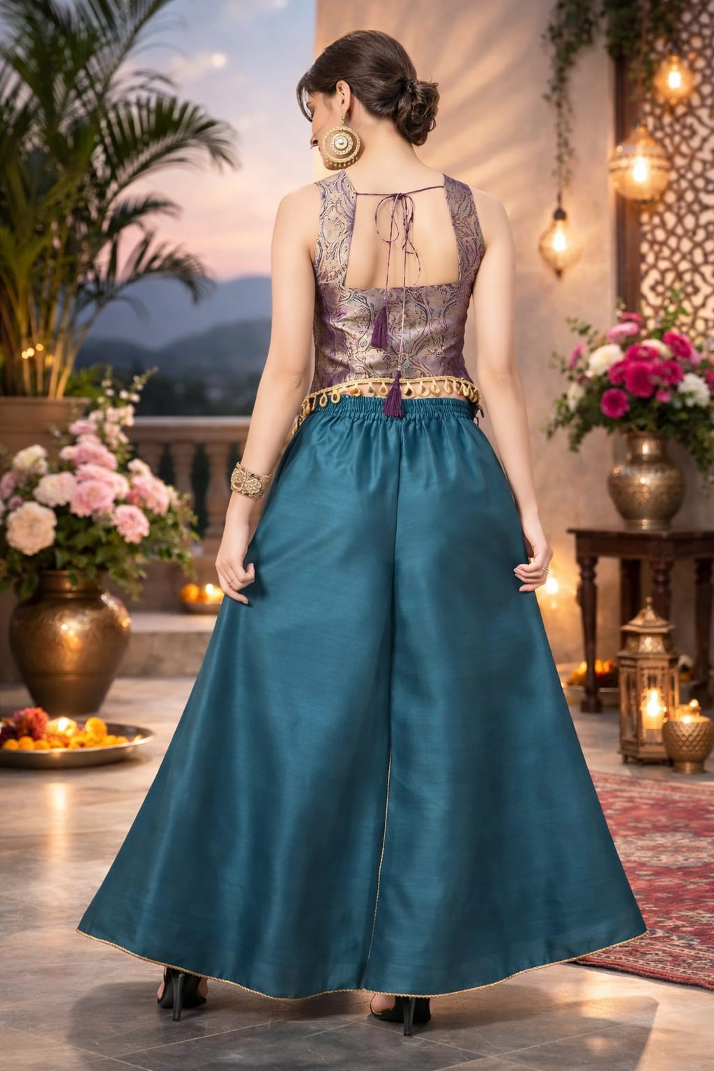 Regal  Flared Palazzo Set with Pure Brocade  Top