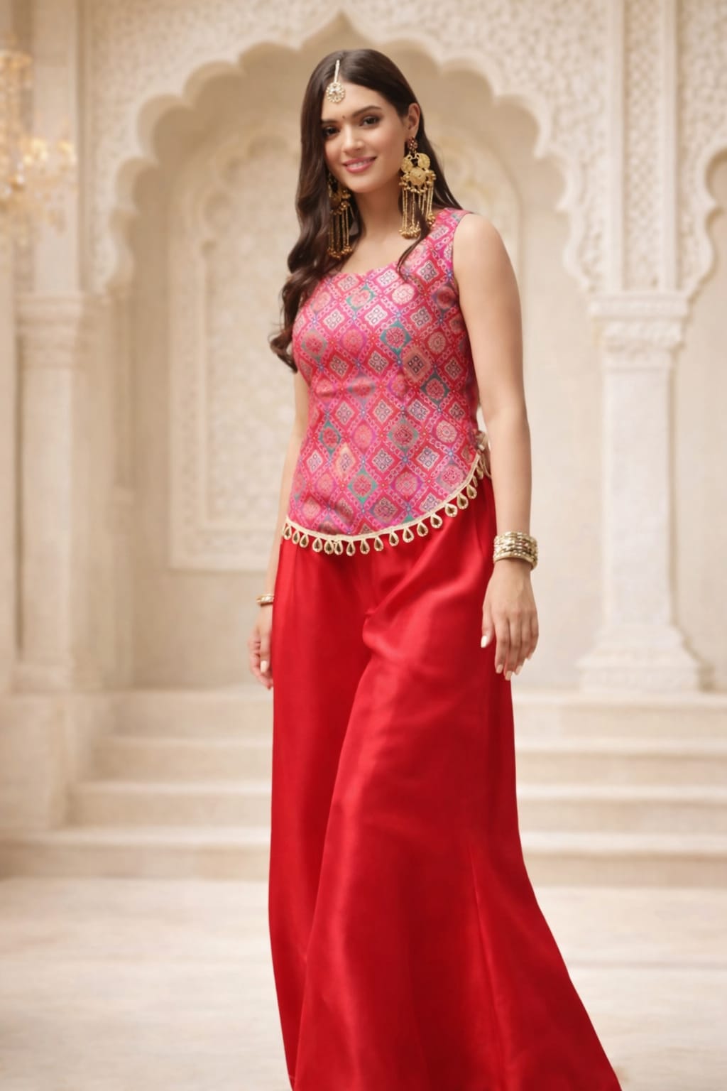 Regal  Flared Palazzo Set with Pure Brocade  Top