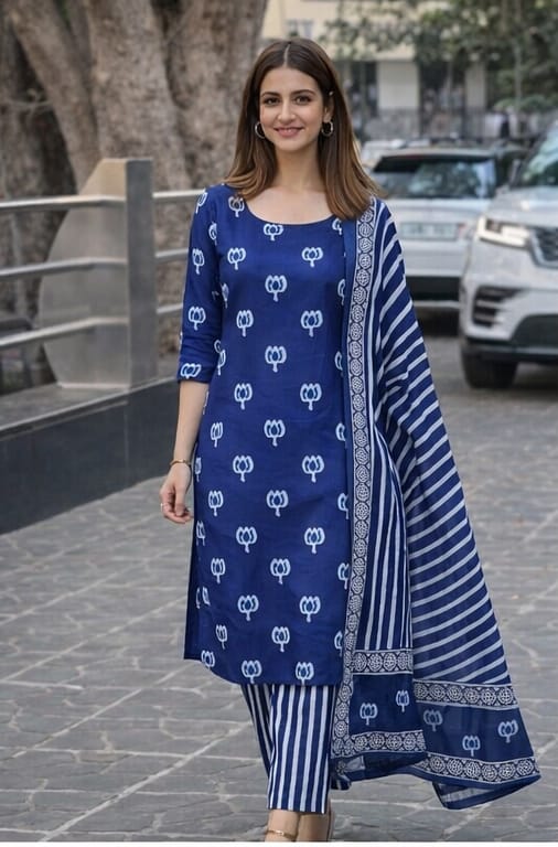 Indigo Lotus Hand-Block Printed Straight Kurta Set