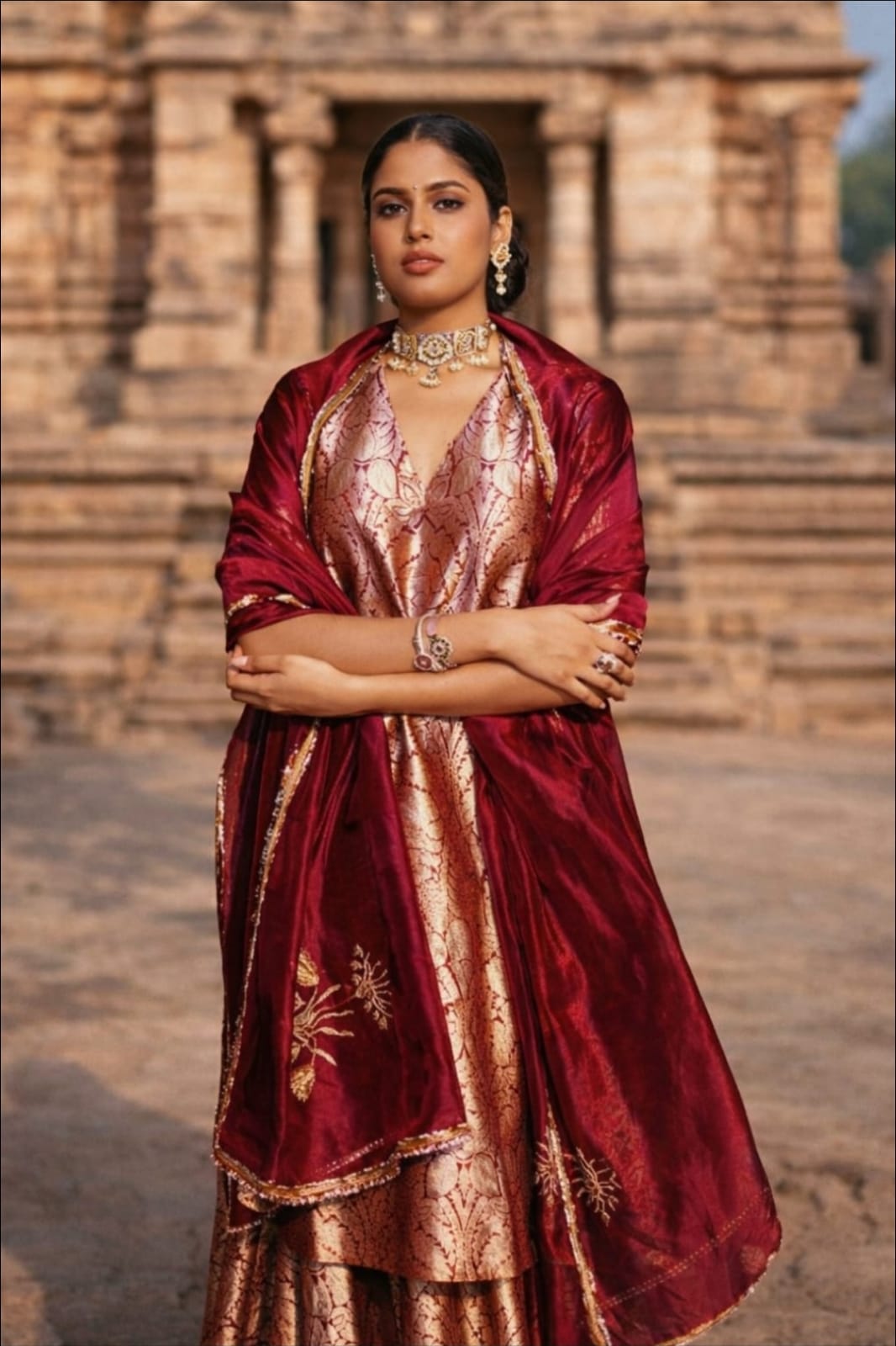 Handwoven Banarasi Brocade Kurta With Sharara An Gota Work Dupatta